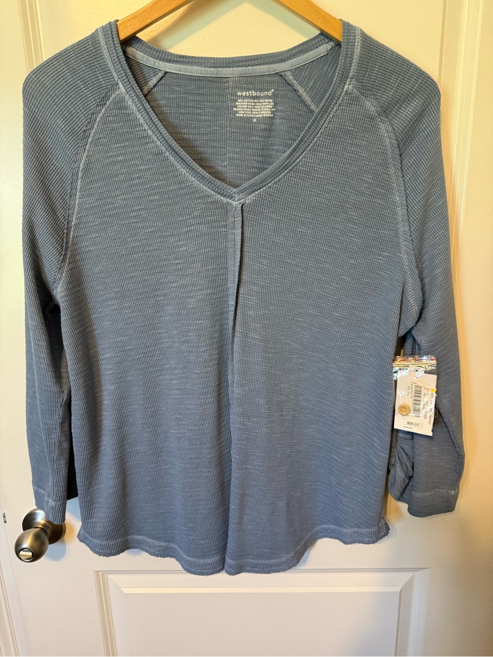 Westbound Dusty Blue V-Neck Long Sleeve Women's Top